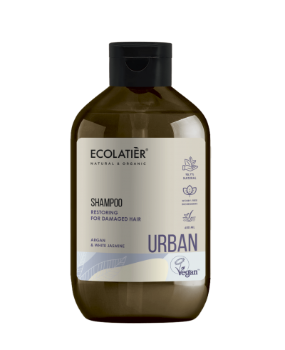 Ecolatier Urban Szampon do włosów zniszczonych Odbudowujący Argana i biały jaśmin, 600 ml