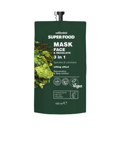 CAFE MIMI SUPER FOOD Maska do twarzy i dekoltu 3w1 Spirulina i Laminaria, 100 ml