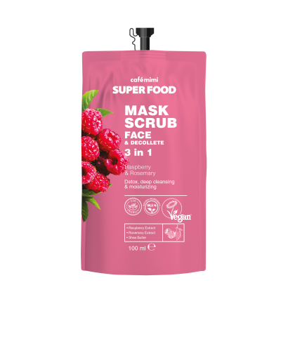 CAFE MIMI SUPER FOOD Maska-skrub do twarzy i dekoltu malina i rozmaryn, 100 ml