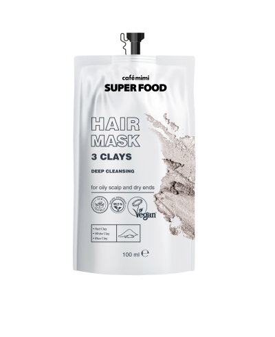 CAFE MIMI SUPER FOOD Szampon do włosów, 3 gliny, 100 ml