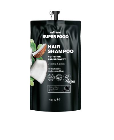 CAFE MIMI SUPER FOOD Szampon do włosów, Kokos i Lotos, 100 ml