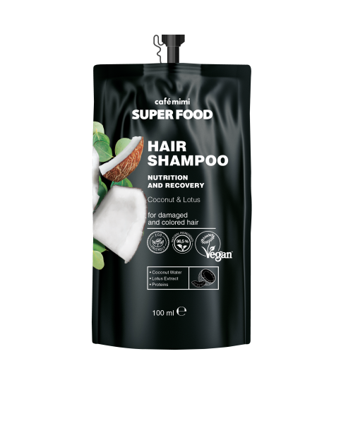 CAFE MIMI SUPER FOOD Szampon do włosów Kokos i Lotos, 100 ml