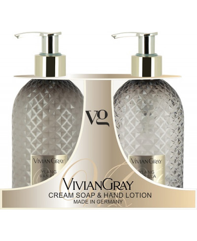 VIVIAN GRAY rinkinys Gemstone Ylang & Vanilla: skystas kremas-muilas ir rankų losjonas, 2 x 300 ml