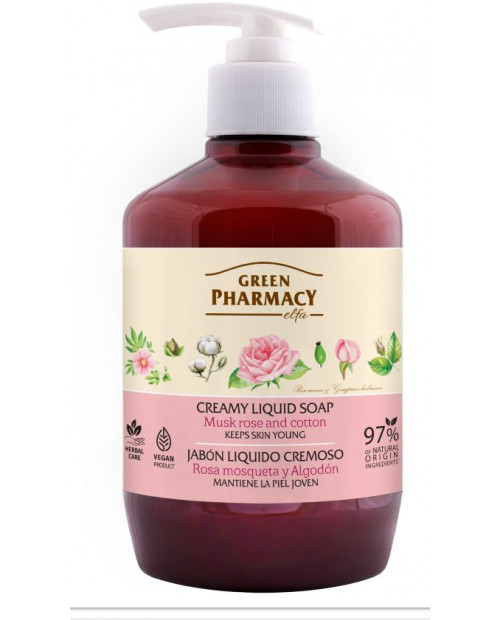 Green Pharmacy mydło w płynie, róża piżmowa i bawełna, 460 ml